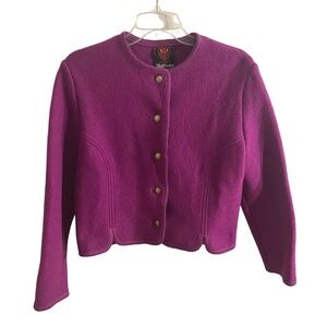 Original Walkloden Austrian Boiled Wool‎ Cardigan Jacket Purple Knit Button Up 8